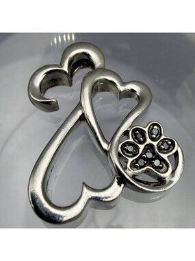 Jane Seymour Open Heart Pendant Paw Black Diamond Sterling Silver Signed JWBR